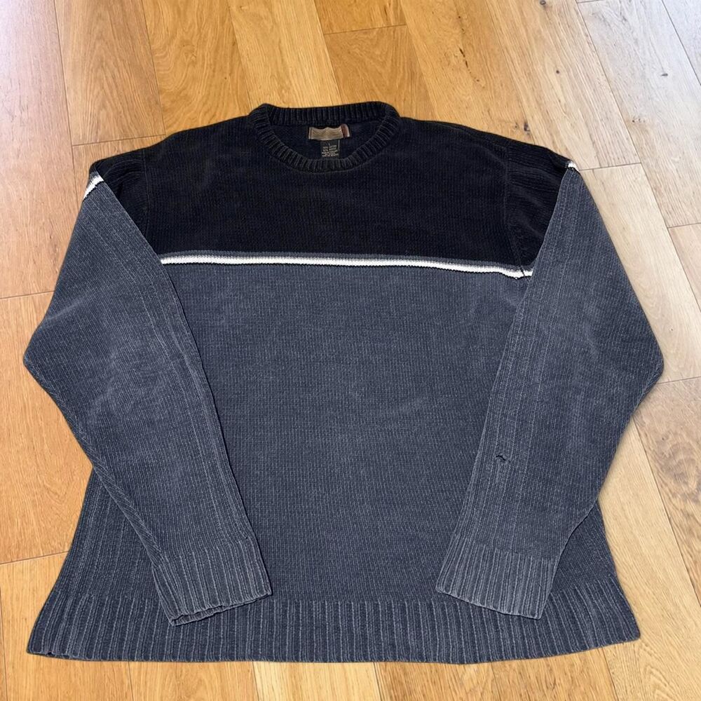 Vintage XG Xtreme Gear Colorblock Knit Sweater Mens L Navy Black Y2K Chunky Surf
